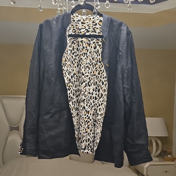 Chico's Midnight Black and Animal Print  Reversible Blazer - Picture 1 of 15